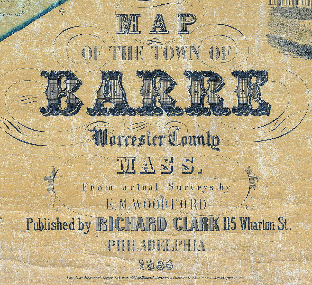 1855 Town Map of Barre Worcester County Massachusetts