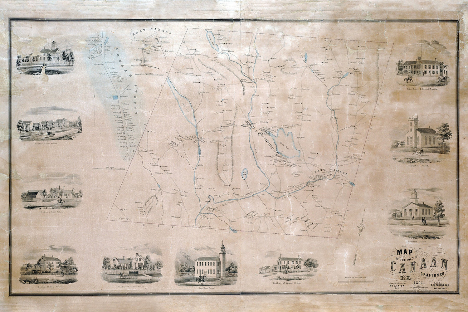 1855 Town Map of Canaan Grafton County New Hampshire