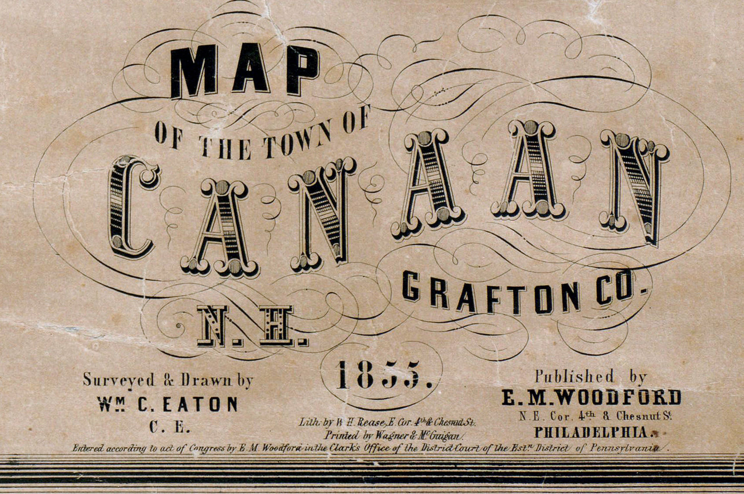 1855 Town Map of Canaan Grafton County New Hampshire