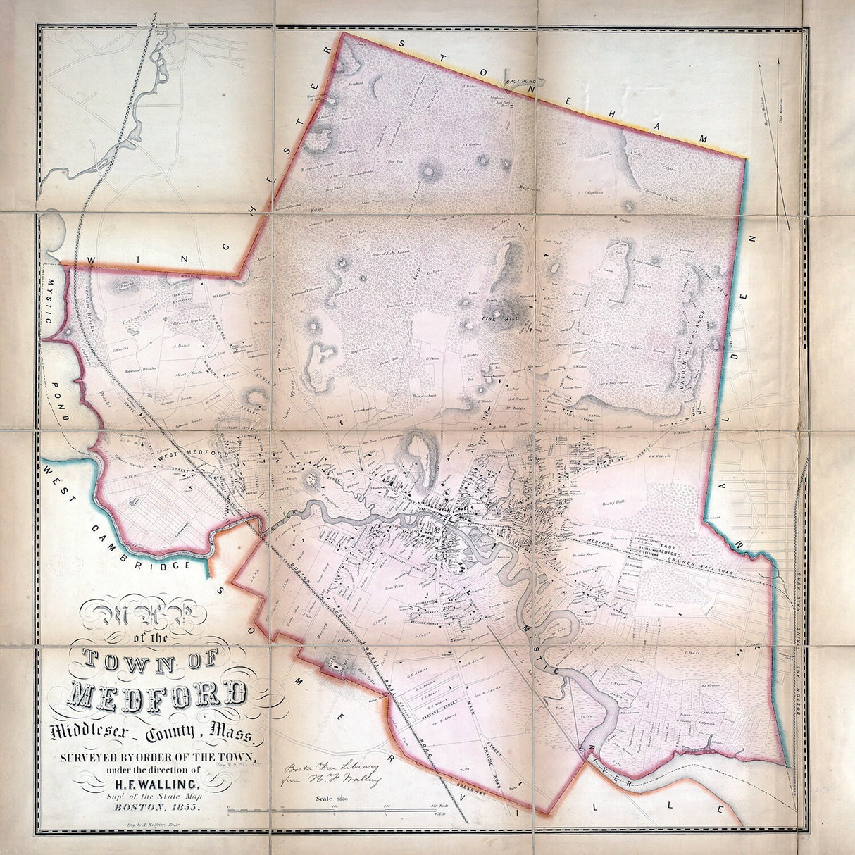 1855 Town Map of Medford Middlesex County Massachusetts