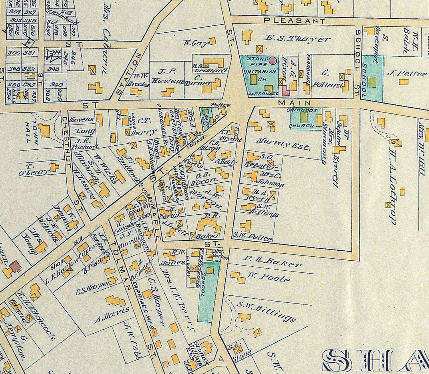 1888 Town Map of Sharon Norfolk County Massachusetts