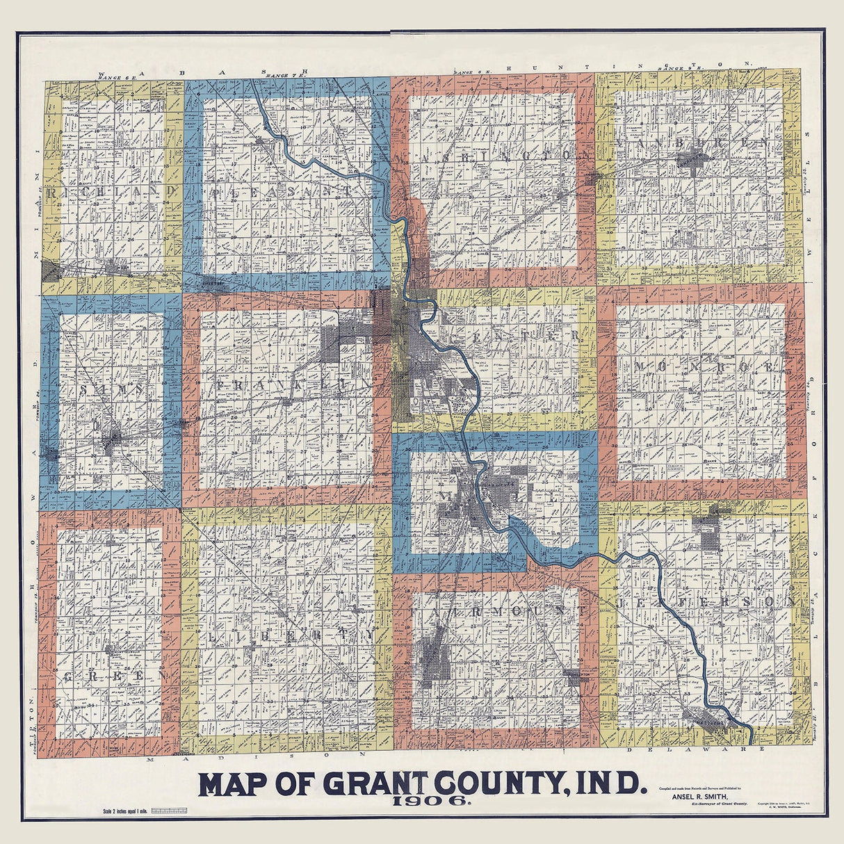 1906 Farm Line Map of Grant County Indiana