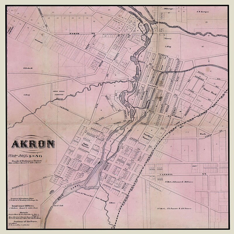 1856 Town Map of Akron Summit County Ohio