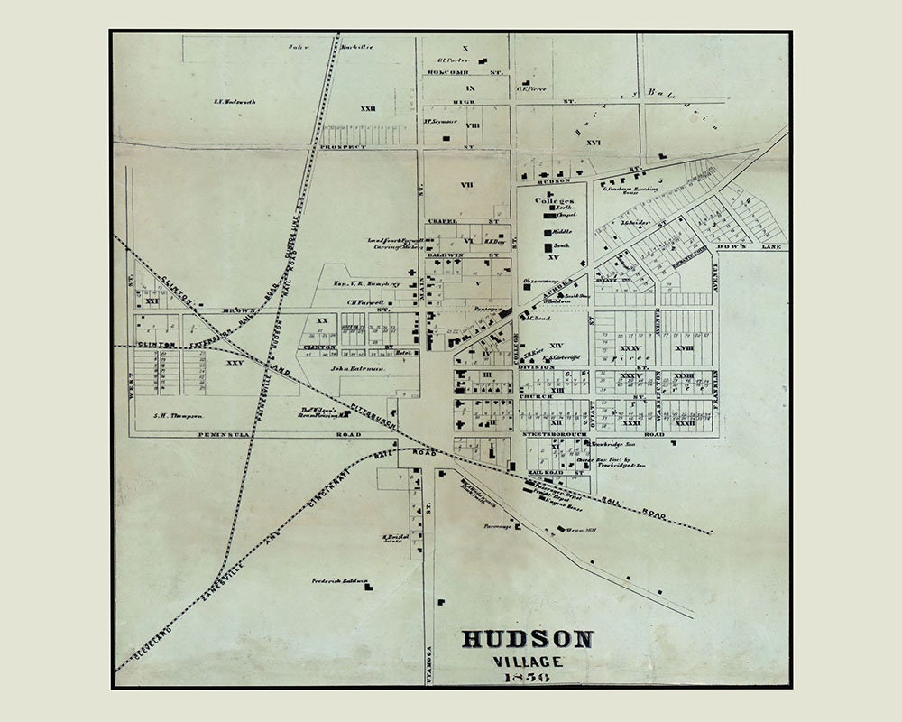 1856 Town Map of Hudson Summit County Ohio