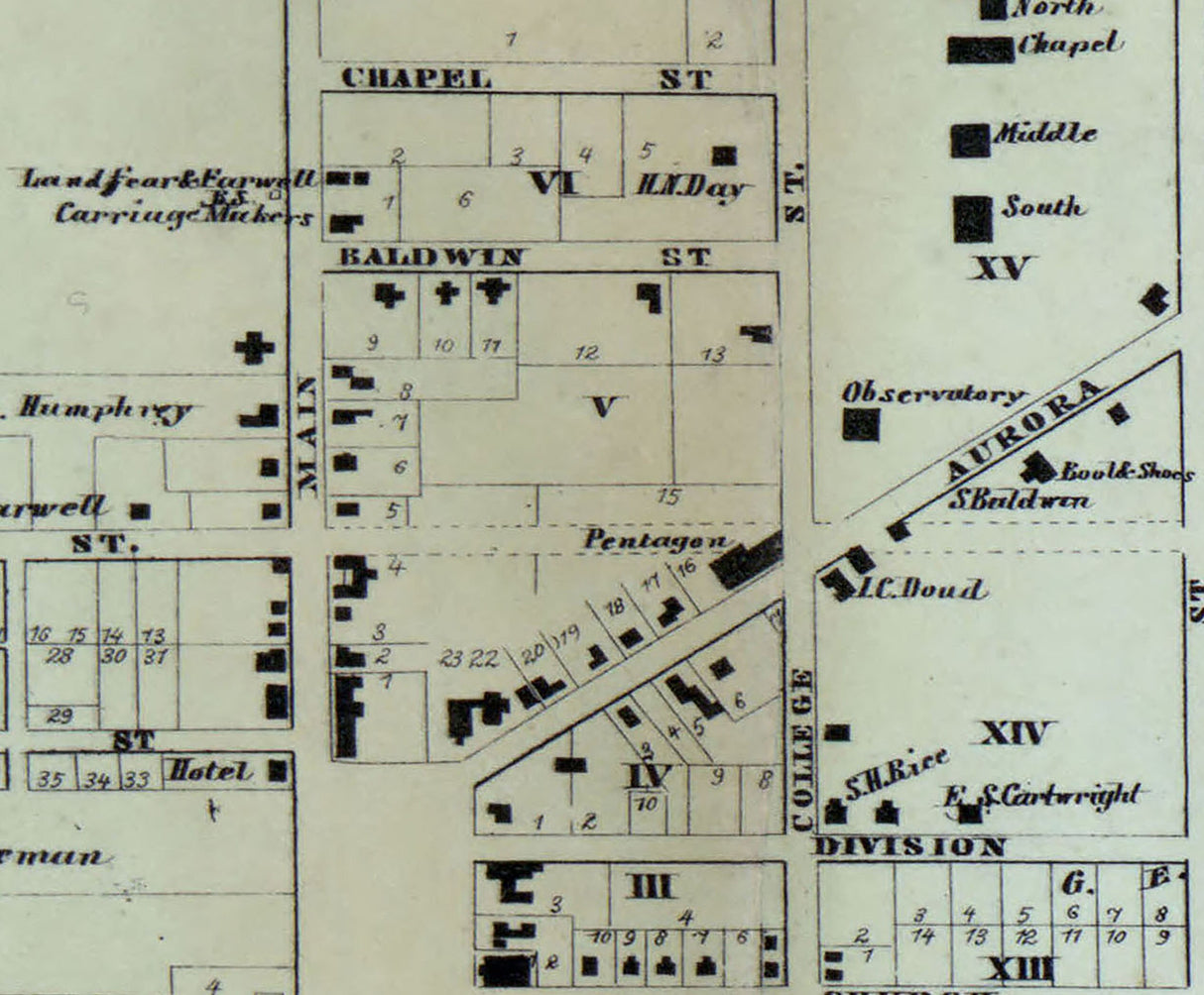 1856 Town Map of Hudson Summit County Ohio