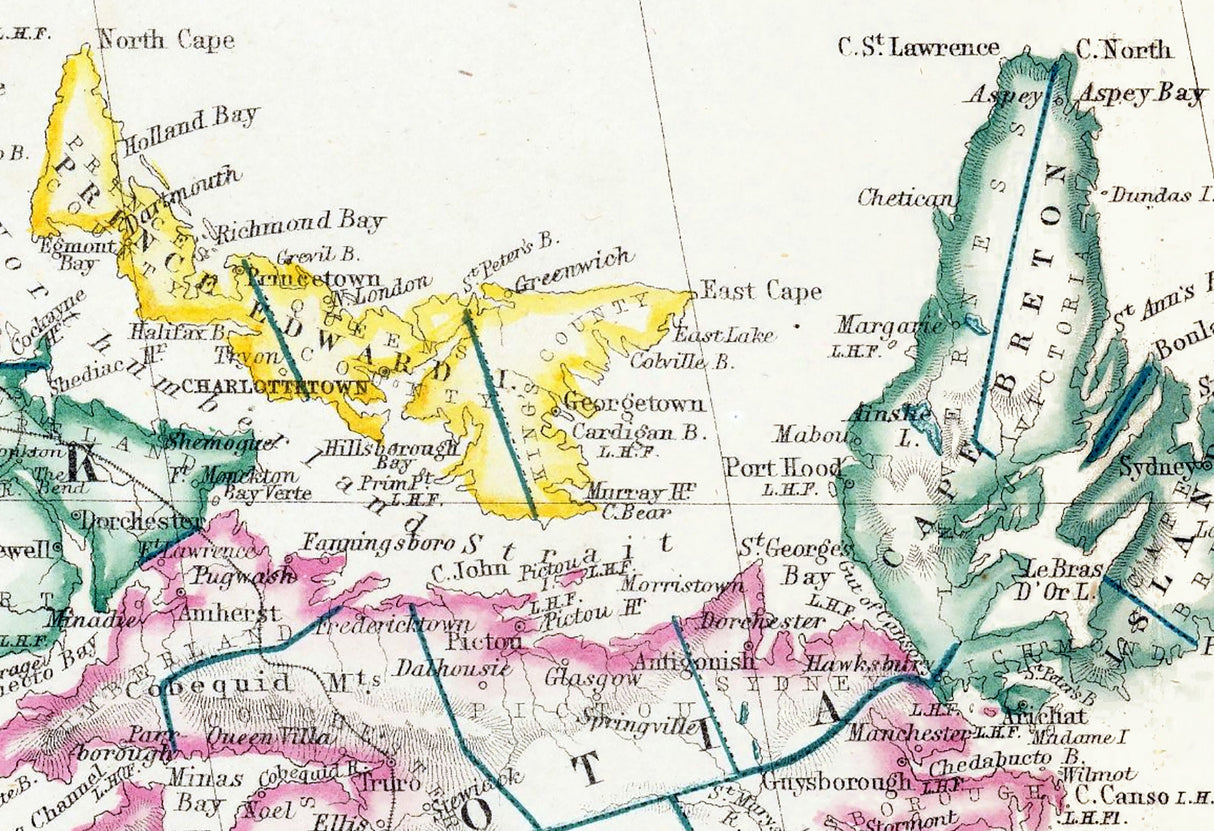 1857 Map of Newfoundland New Brunswick Nova Scotia Cape Breton Island and Prince Edward Island