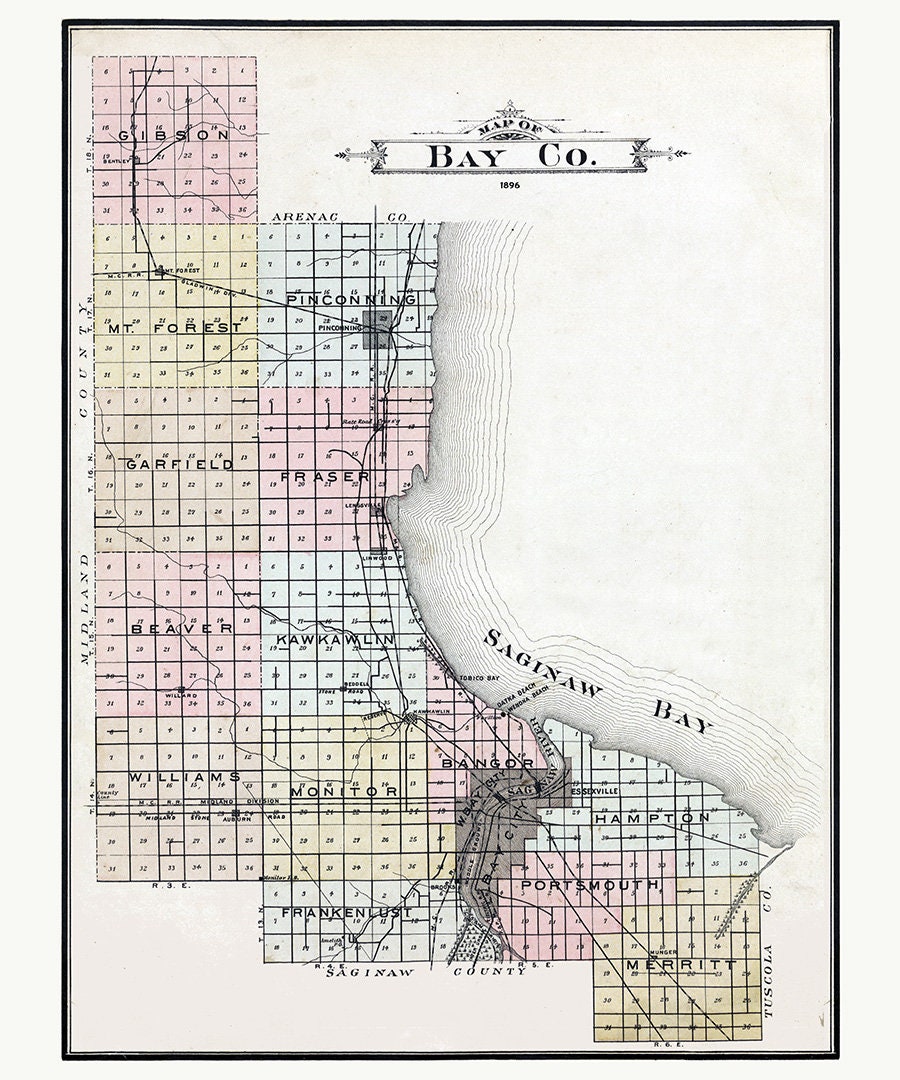 1896 Map of Bay County Michigan