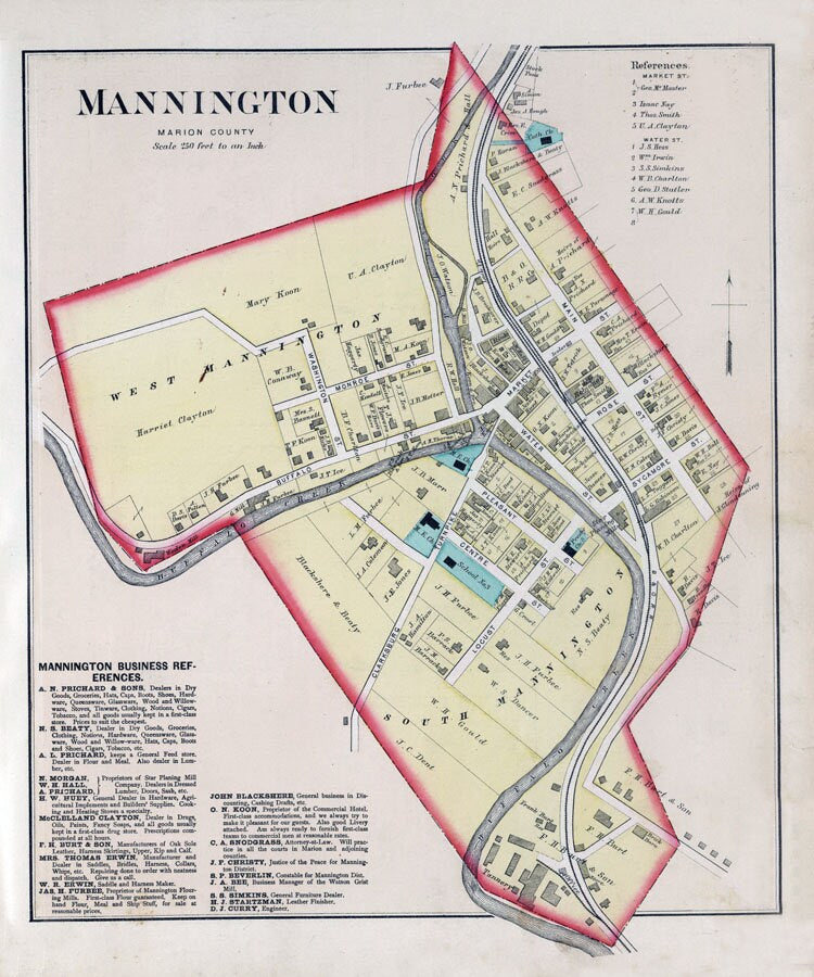 1886 Map of Mannington Marion County West Virginia