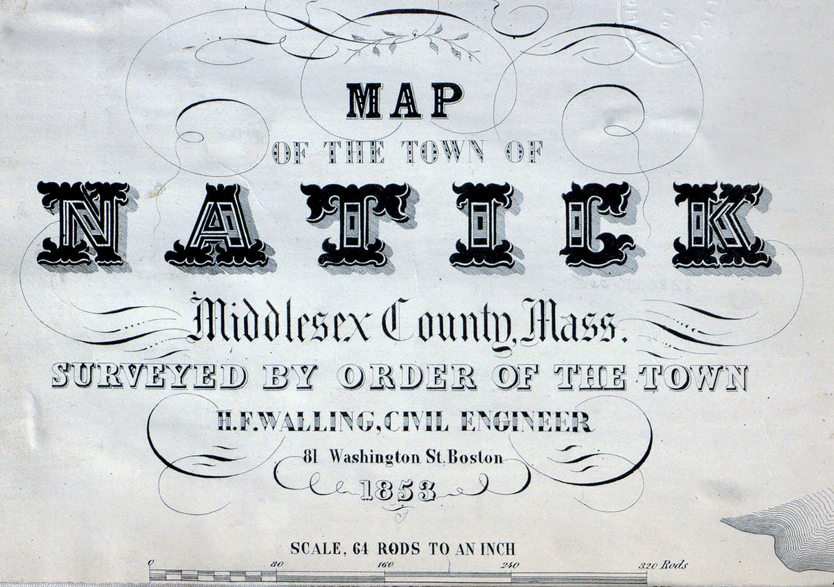 1853 Town Map of Natick Middlesex County Massachusetts