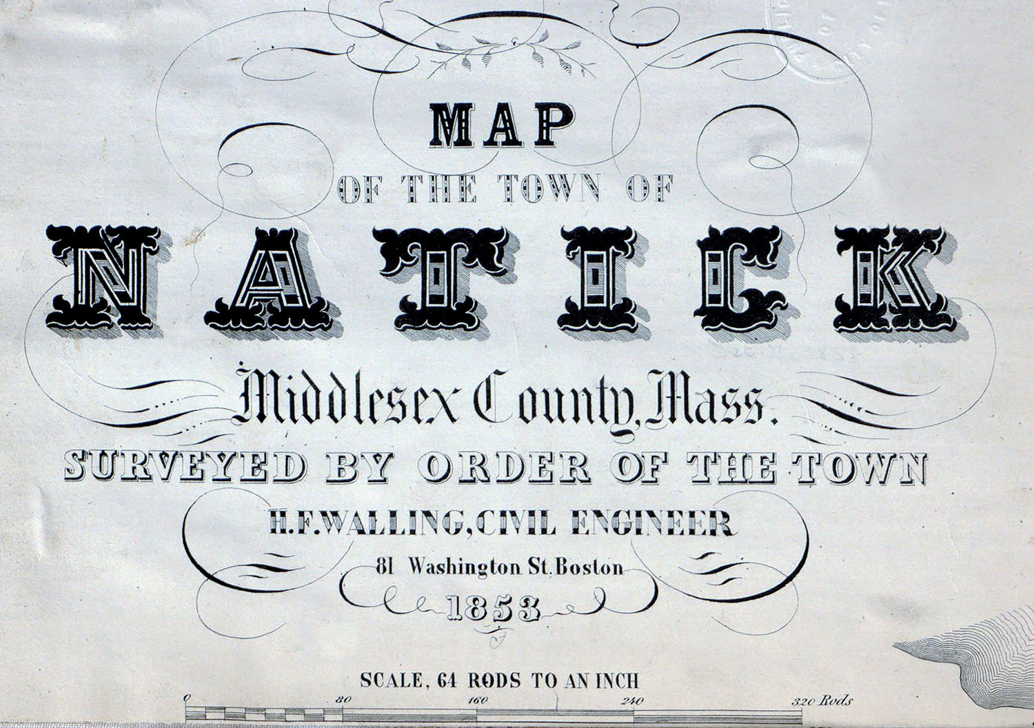 1853 Town Map of Natick Middlesex County Massachusetts