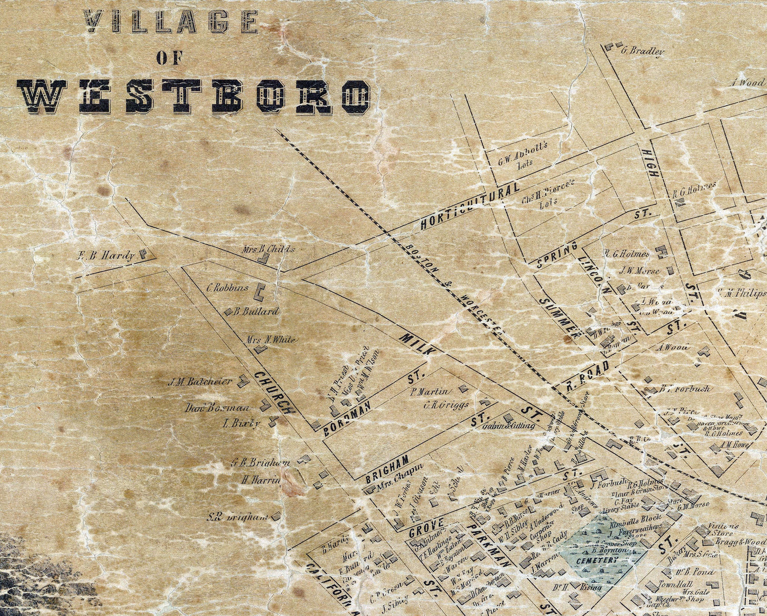 1855 Town Map of Westboro Worcester County Massachusetts