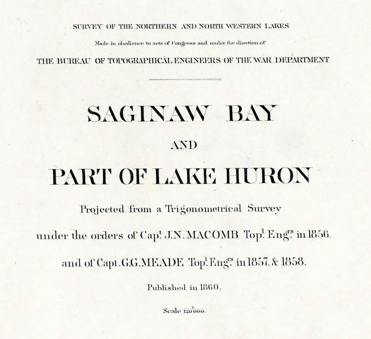 1860 Nautical Chart Map of Saginaw Bay and Part of Lake Huron