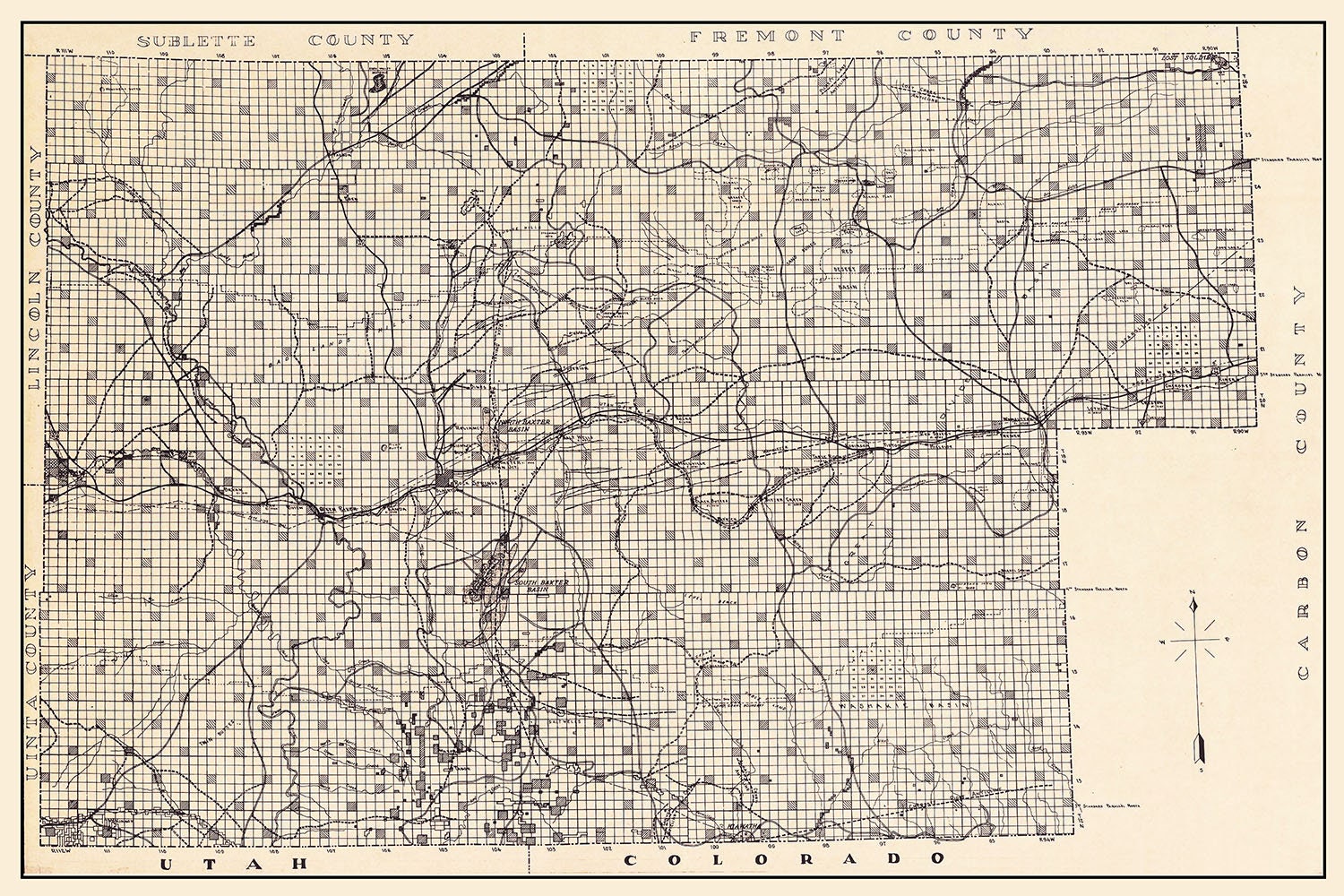 1937 Map of Sweetwater County Wyoming