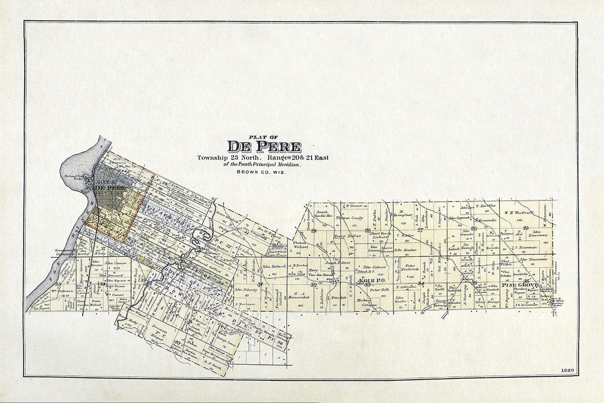 1889 Map of De Pere Township Brown County Wisconsin