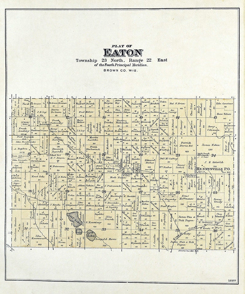 1889 Map of Eaton Township Brown County Wisconsin