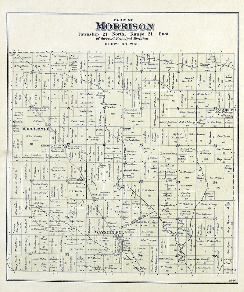 1889 Map of Morrison Township Brown County Wisconsin
