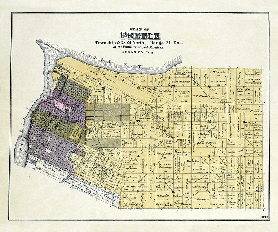 1889 Map of Preble Township Brown County Wisconsin