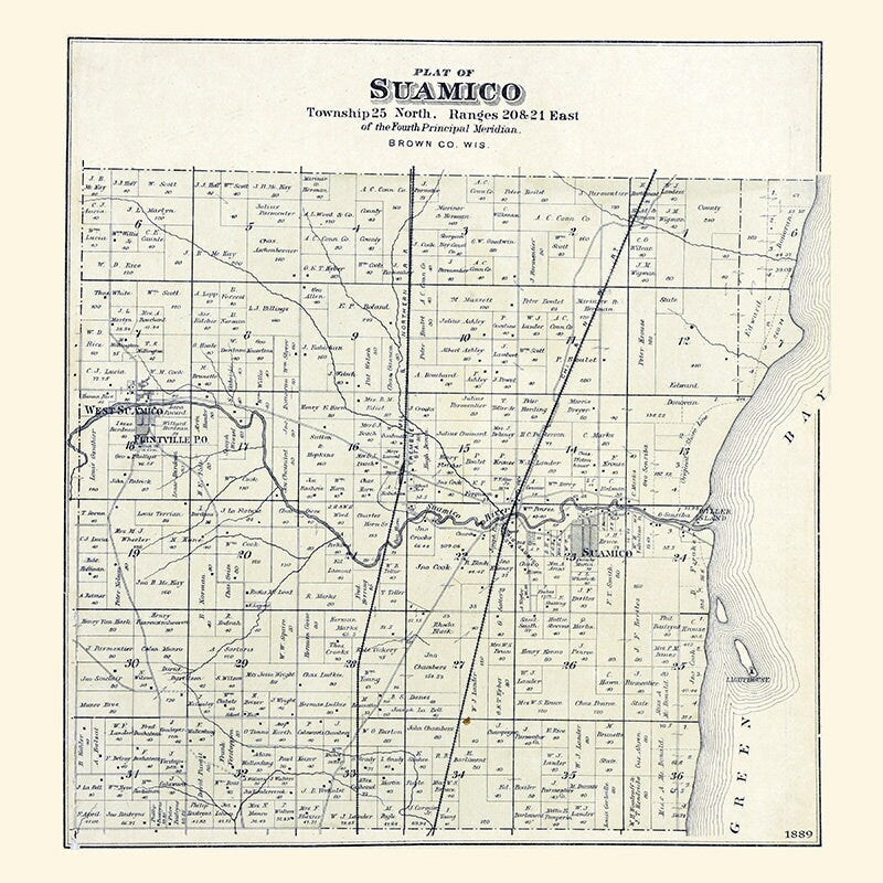 1889 Map of Suamico Township Brown County Wisconsin