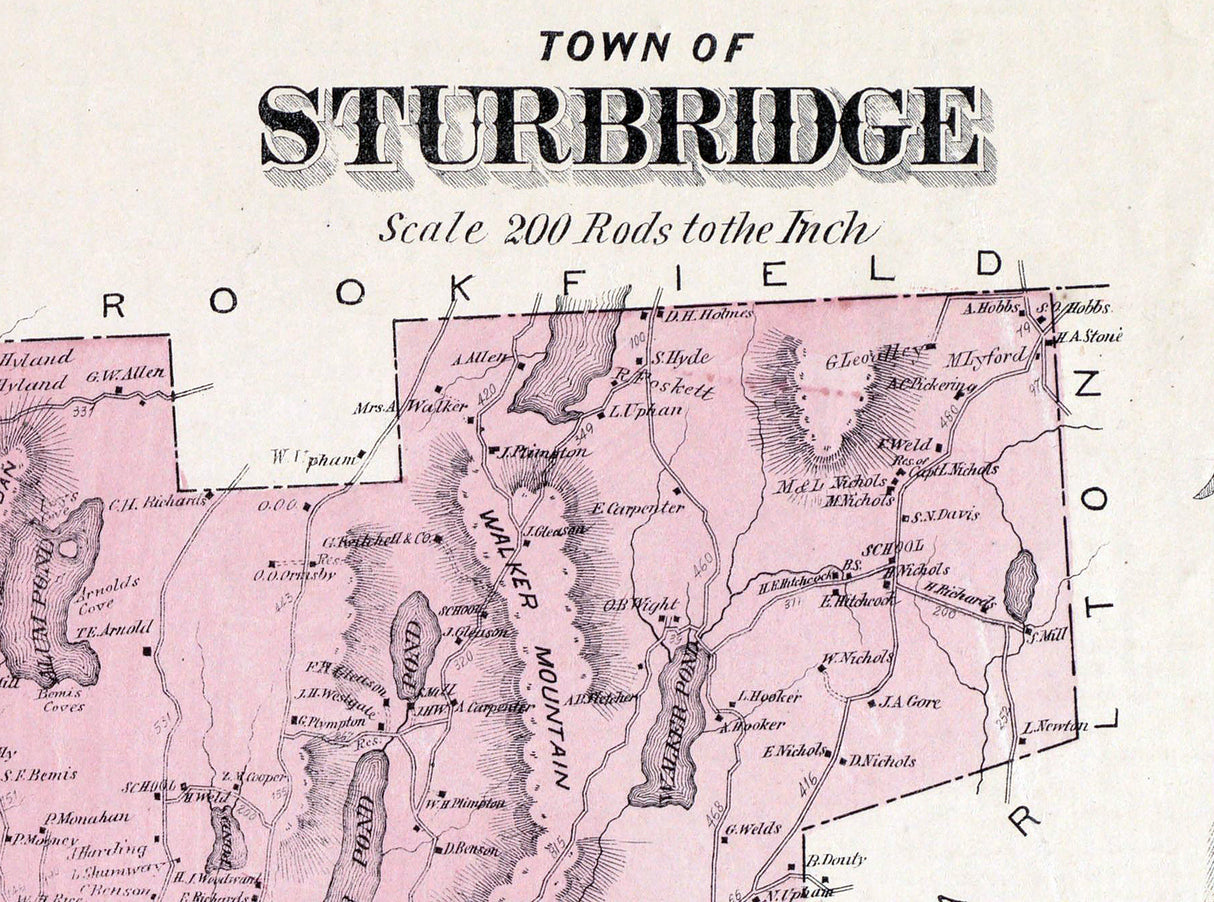 1870 Town Map of Sturbridge and Southbridge Massachusetts