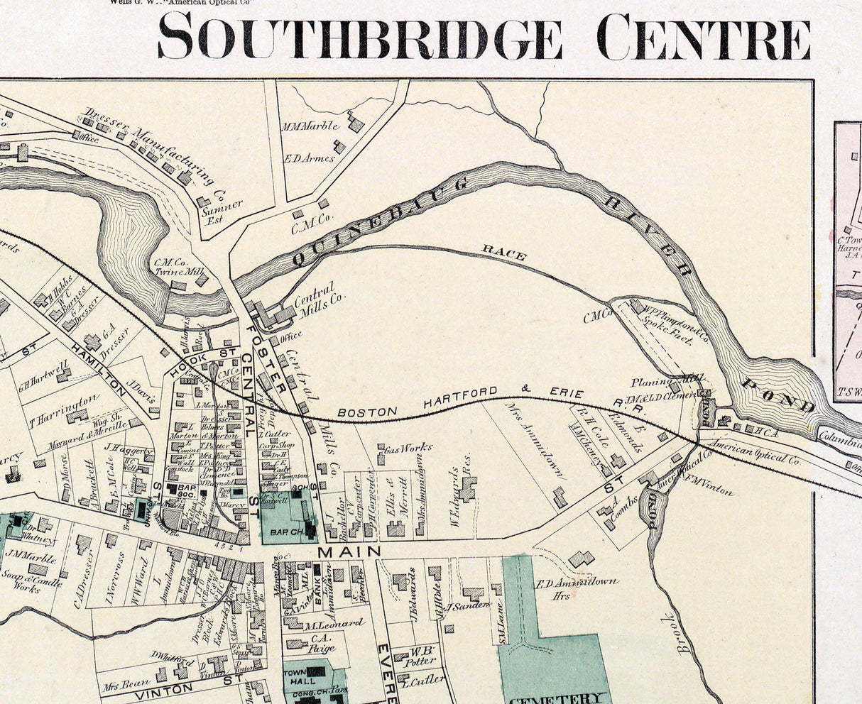 1870 Town Map of Sturbridge and Southbridge Massachusetts
