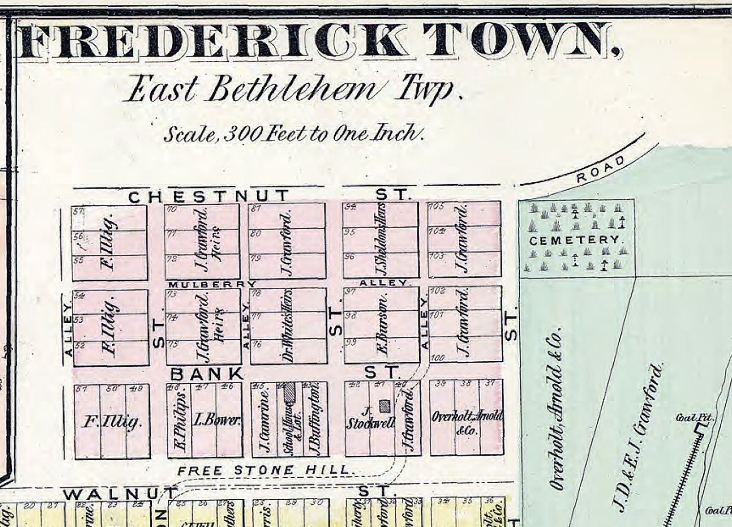 1876 Map of Fredericktown Washington County Pa Greenfield