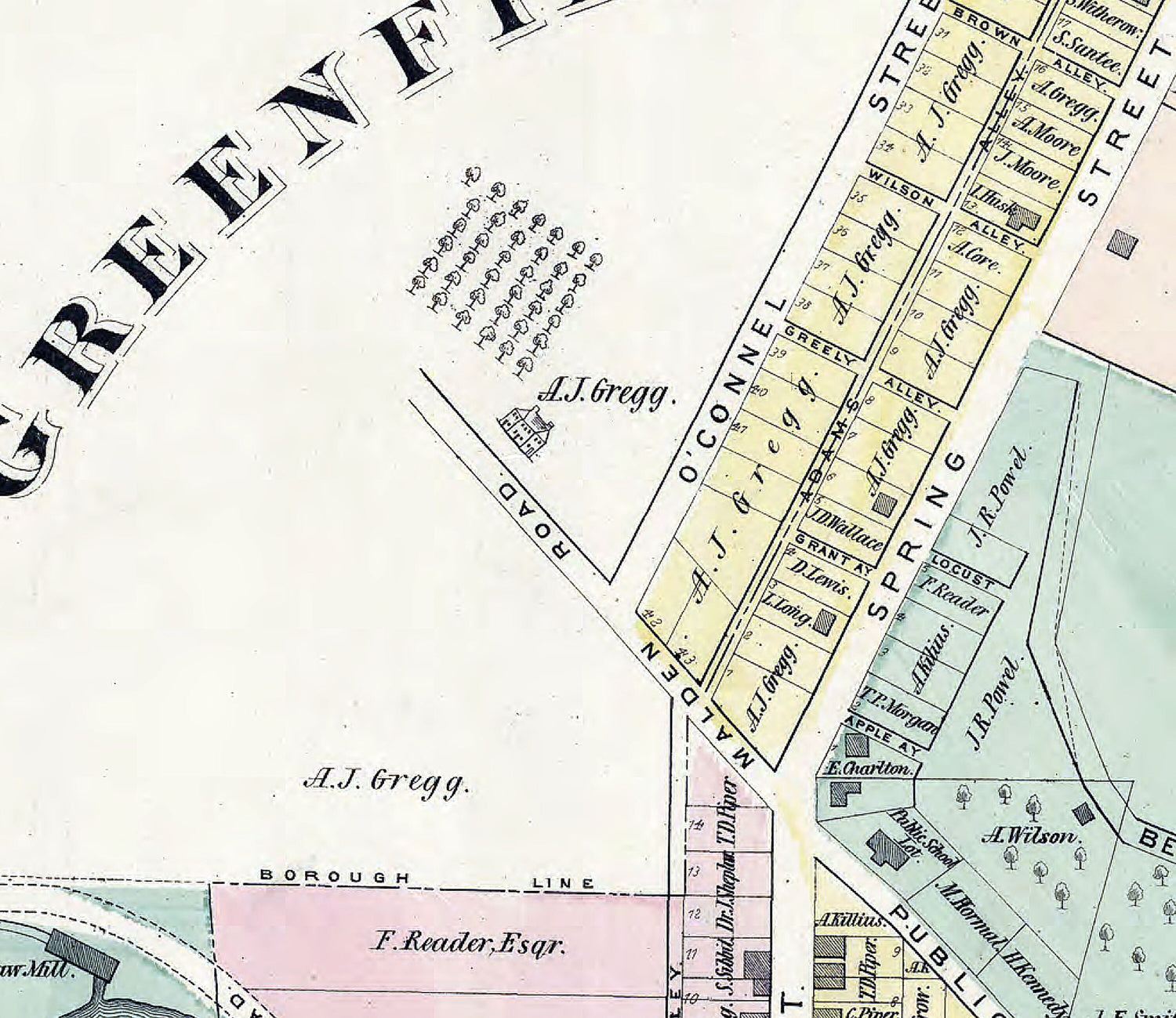 1876 Map of Fredericktown Washington County Pa Greenfield