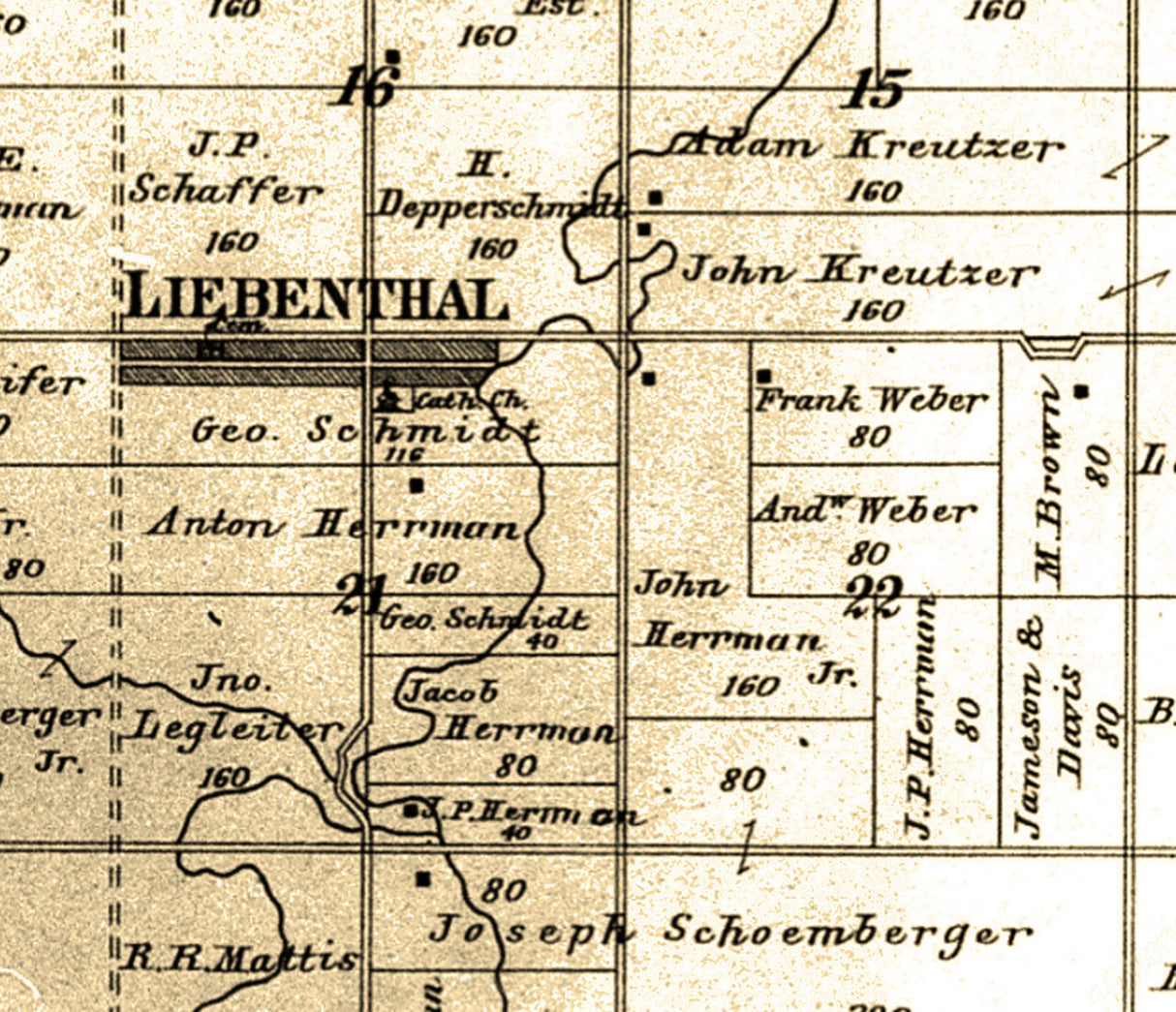 1901 Map of Big Timber Township Rush County Kansas Lienenthal