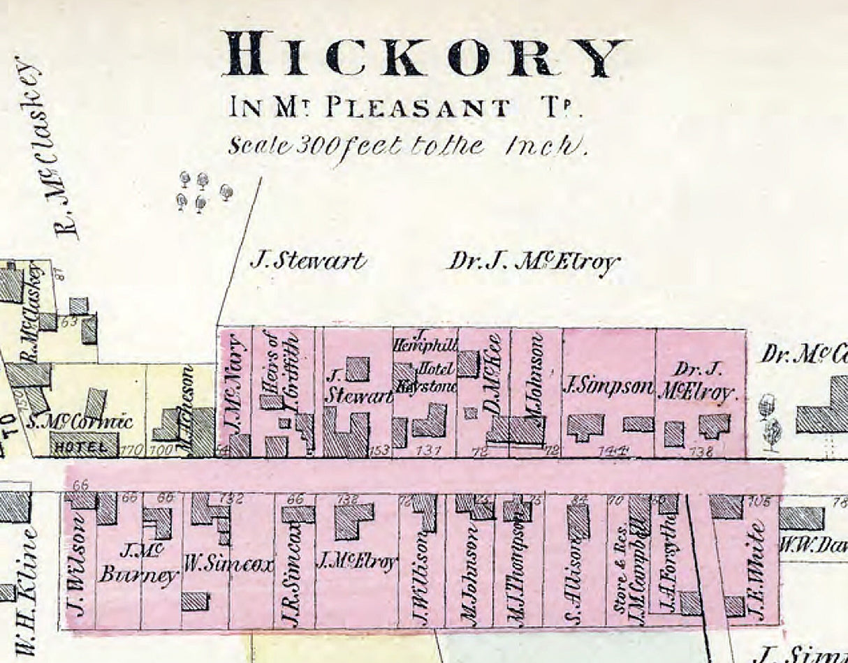 1876 Map of Union Township Washington County Pa Hickory