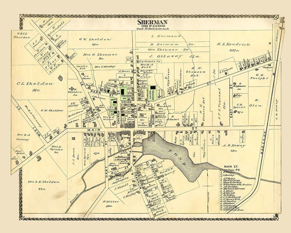 1881 Town Map of Sherman Chautauqua County New York