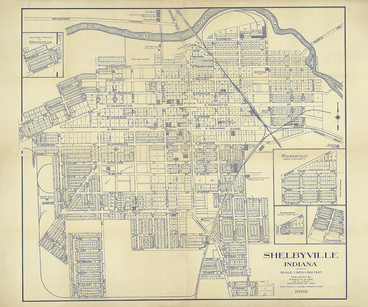 1906 Town Map of Shelbyville Indiana