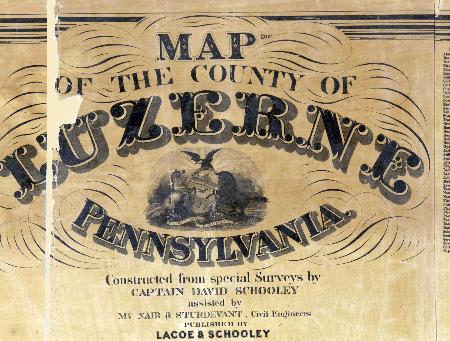 1864 Map of Luzerne County PA Scranton