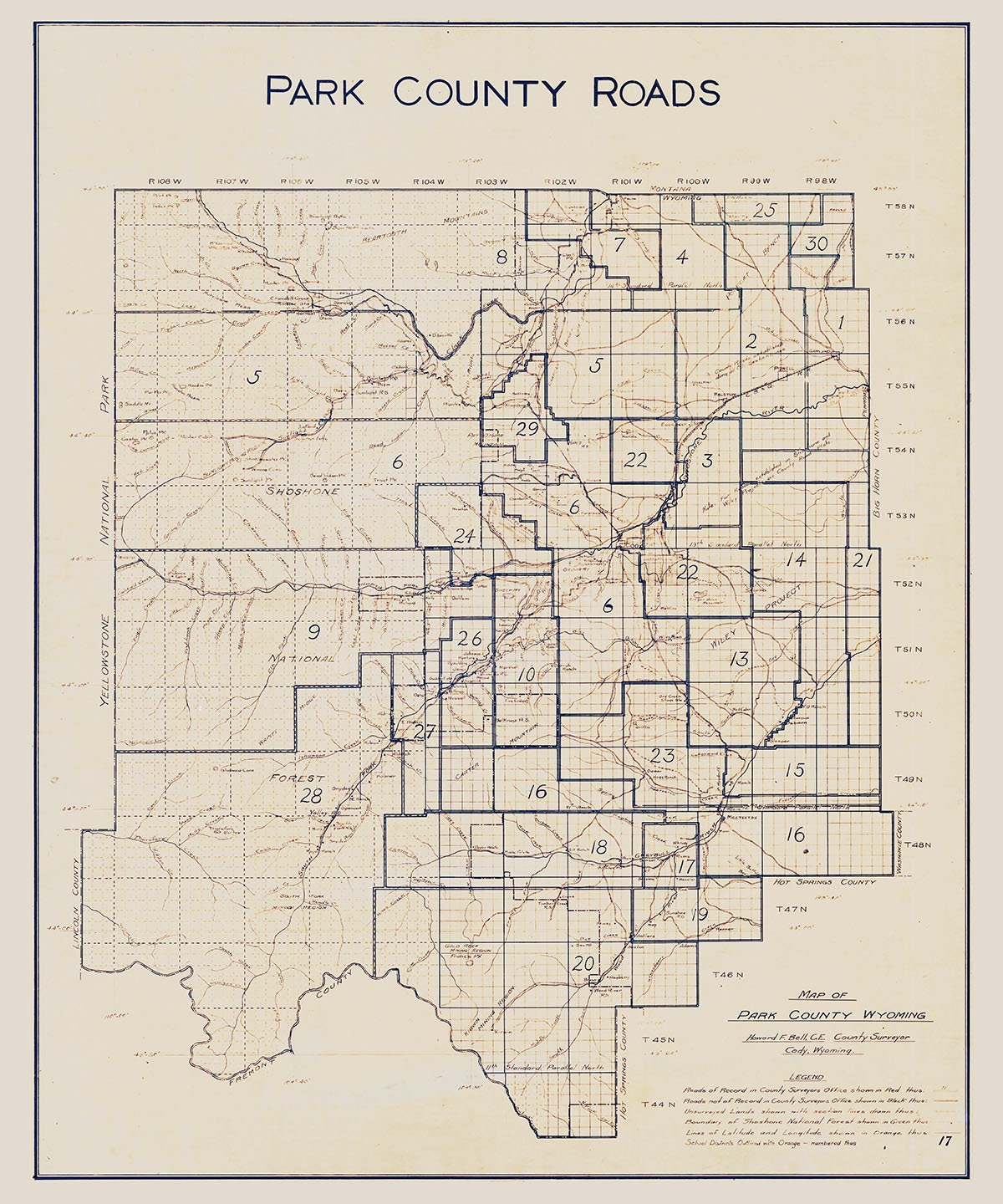 1924 Map of Park County Wyoming