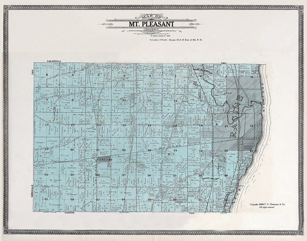 1908 Map of Mt Pleasant Township Racine County Wisconsin