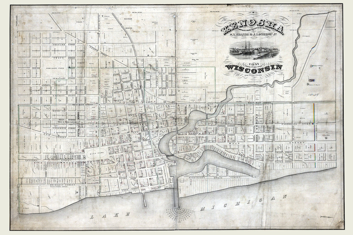 1857 Town Map of Kenosha Wisconsin