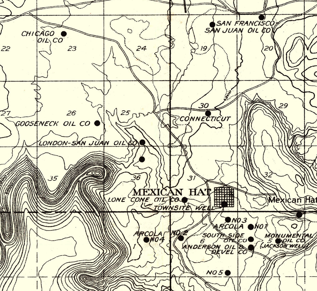 1912 Map of the San Juan Oil Field Utah and Town of Mexican Hat