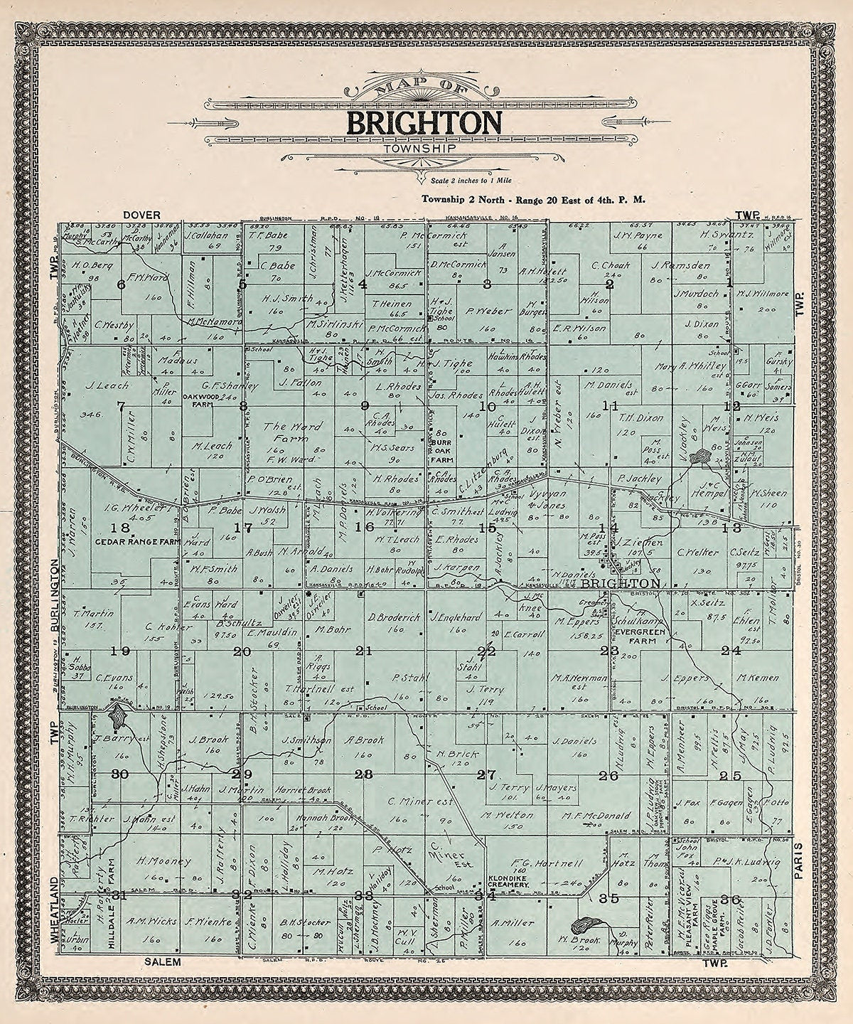 1908 Map of Brighton Township Kenosha County Wisconsin