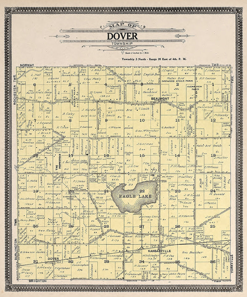 1908 Map of Dover Township Racine County Wisconsin