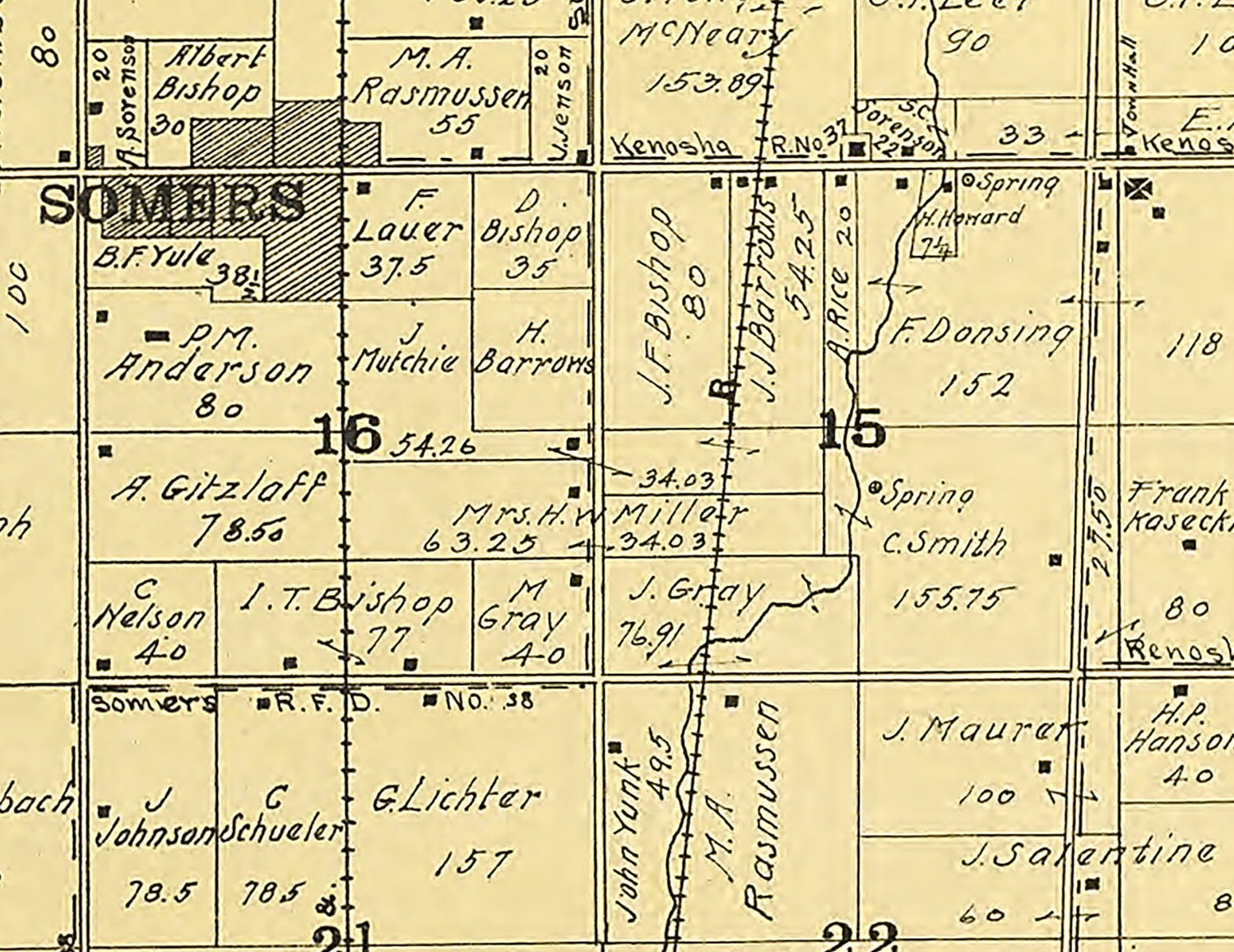 1908 Map of Somers Township Kenosha County Wisconsin