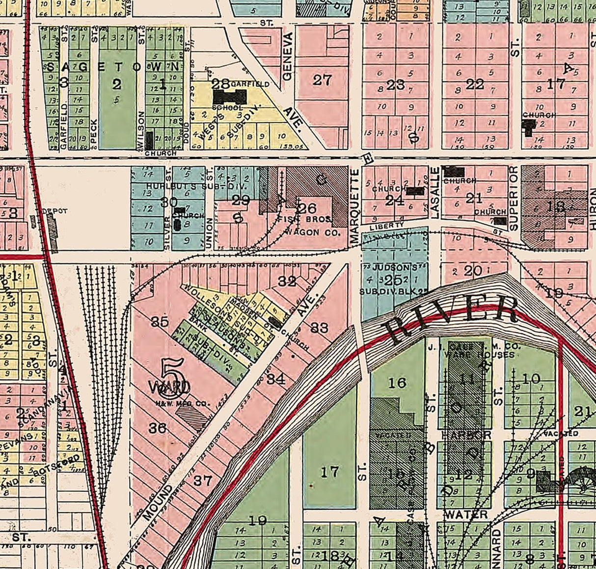 1908 Town Map of Racine Racine County Wisconsin