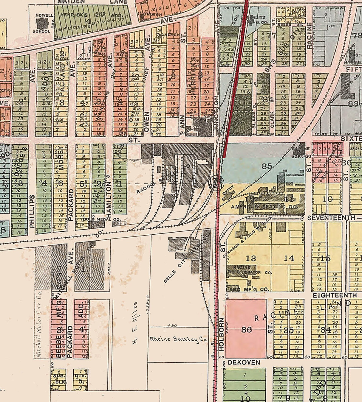 1908 Town Map of Racine Racine County Wisconsin