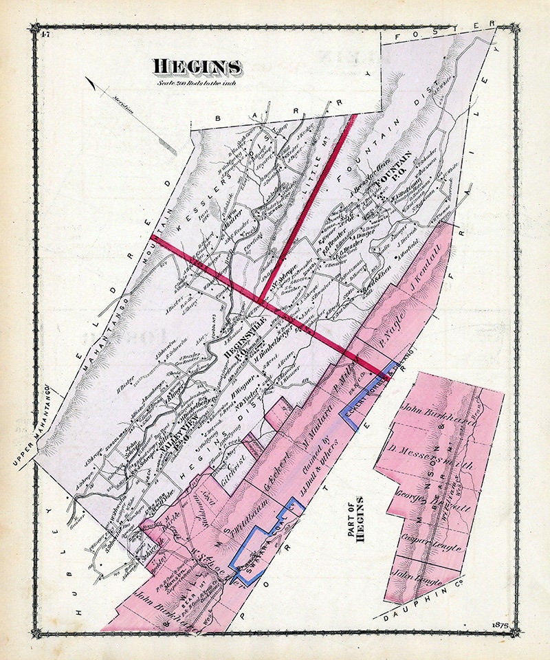1875 Map of Hegins Township Schuylkill County Pennsylvania