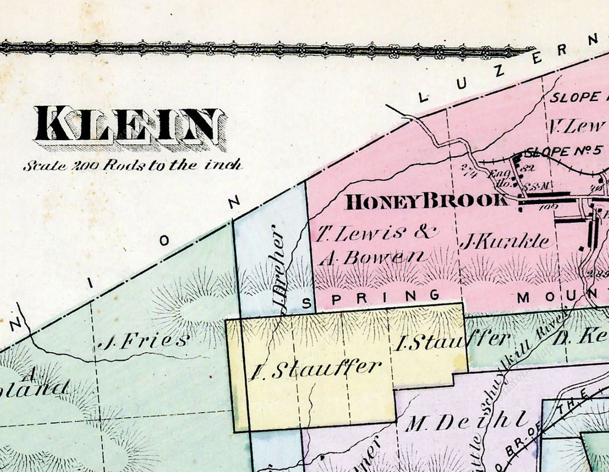 1875 Map of Klein Township and Foster Township Schuylkill County Pennsylvania