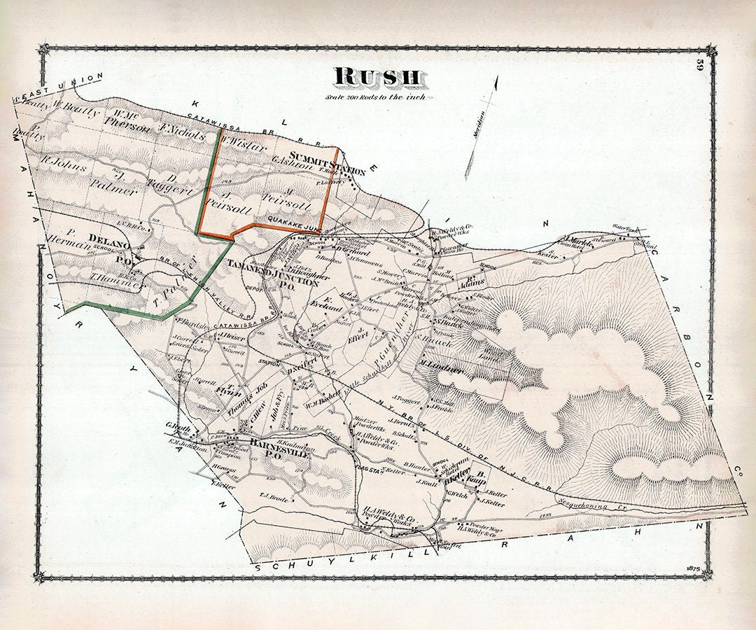 1875 Map of Rush Township Schuylkill County Pennsylvania