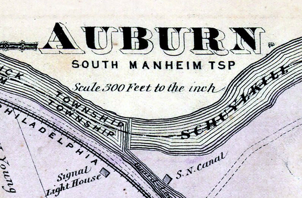 1875 Town Map of Auburn Schuylkill County Pennsylvania