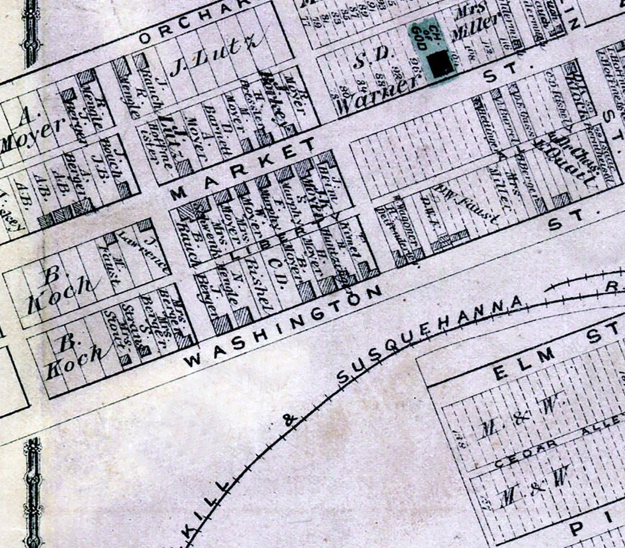 1875 Town Map of Auburn Schuylkill County Pennsylvania