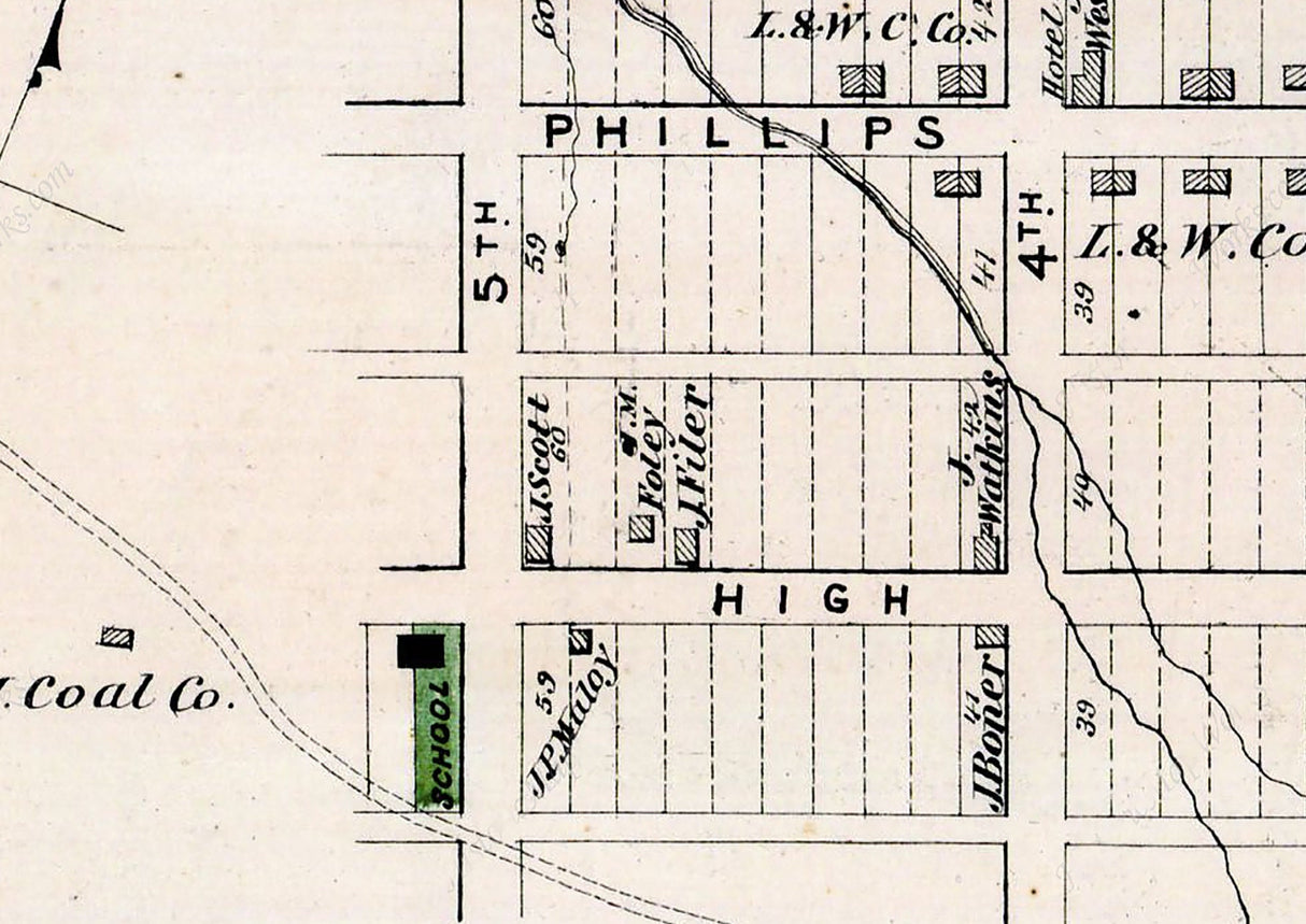 1875 Town Map of Coaldale Schuylkill County Pennsylvania