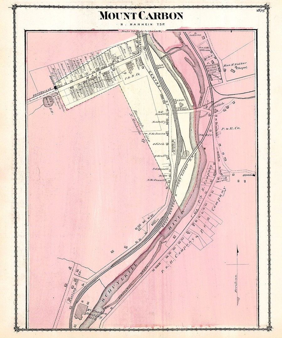 1875 Town Map of Mount Carbon Schuylkill County Pennsylvania