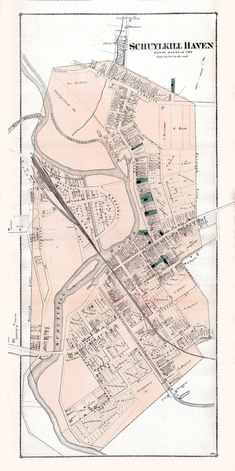 1875 Town Map of Schuylkill Haven Schuylkill County Pennsylvania