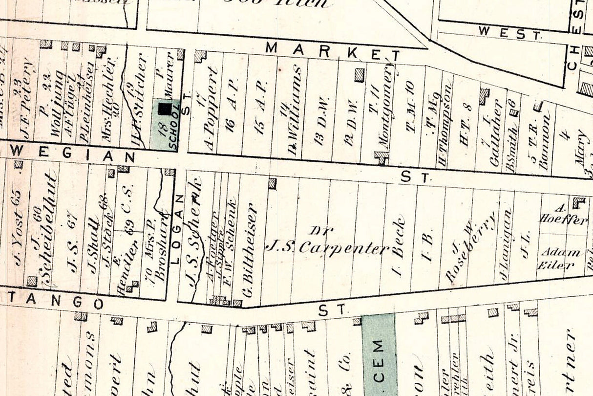 1875 Town Map of Yorkville Schuylkill County Pennsylvania