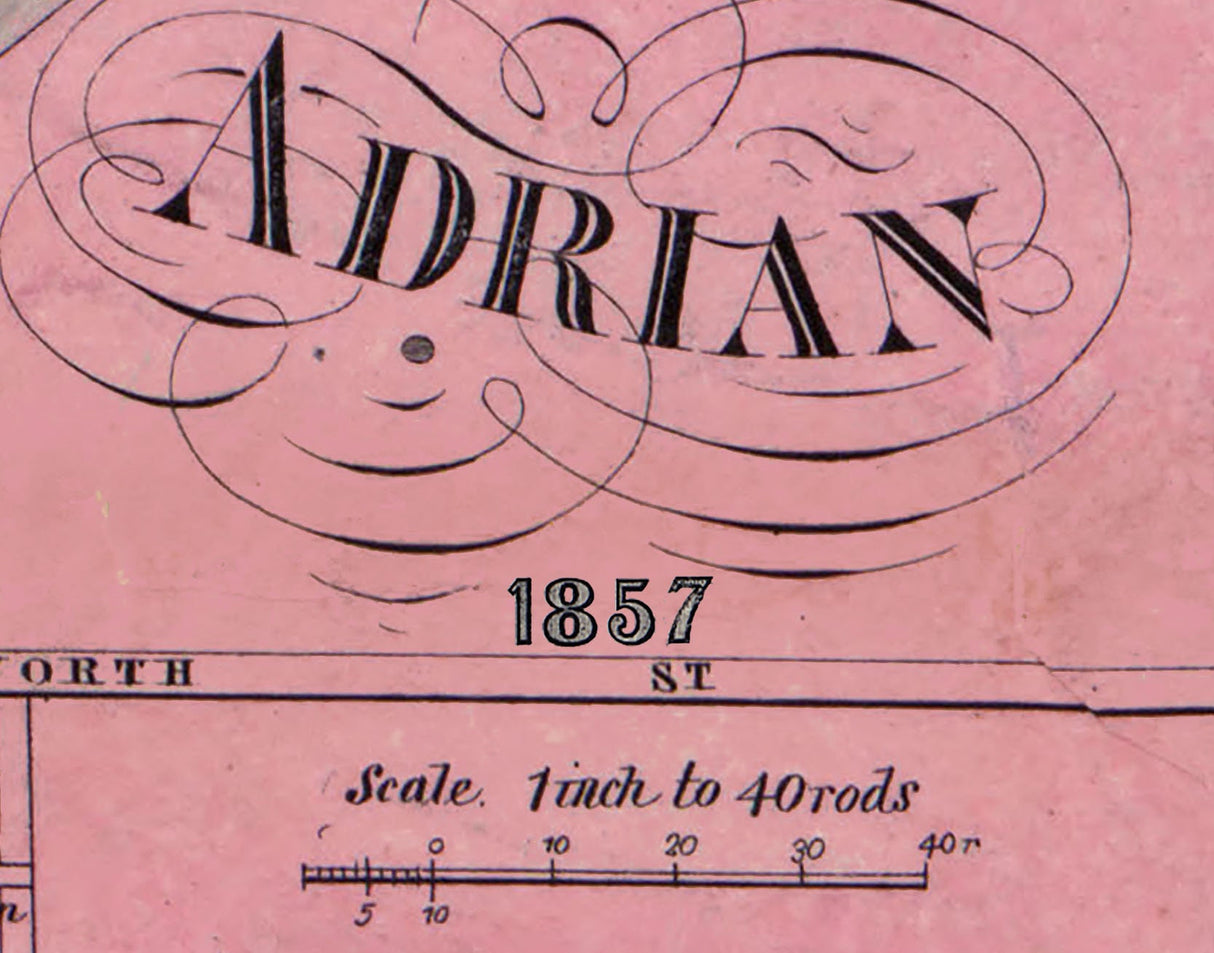 1857 Town Map of Adrian Lenawee County Michigan